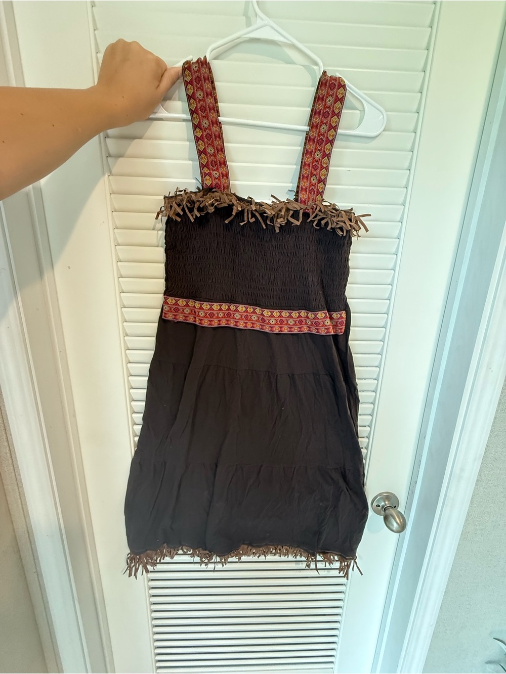 Faded Glory Brown Mini Dress with Red Patterned Straps